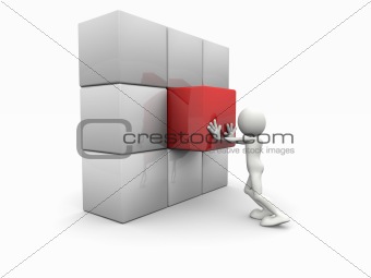 3d man and a cube wall