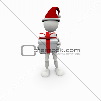 3D white man with gift box