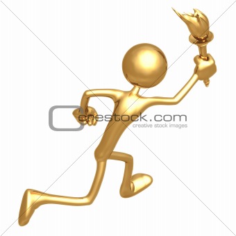 Golden Man Running With Flaming Torch