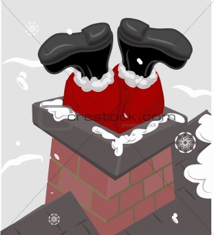Santa claus stuck in a chimney.