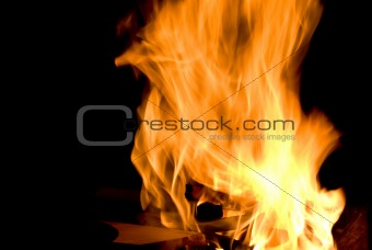 Close up of flames. Wood burning.