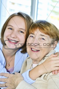 Granddaughter visiting grandmother