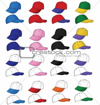A variety of baseball cap colors