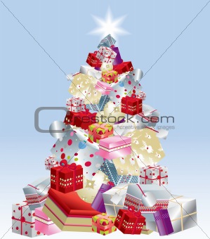 Christmas tree presents stacked