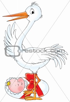 Stork and newborn