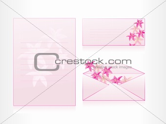 envelope and card with floral background