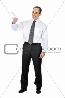 Businessman with paper airplane
