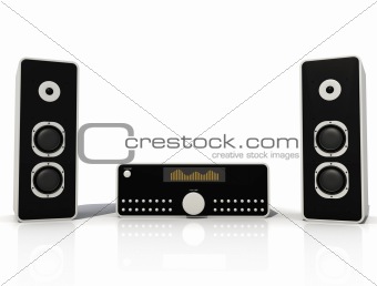 black audio speaker and amplifier