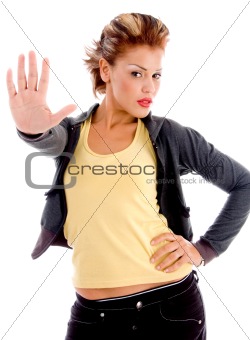 sexy woman stopping hand gesture