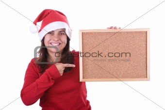 beautiful santa woman holding frame in the hand