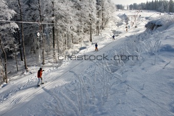 Ski run going up