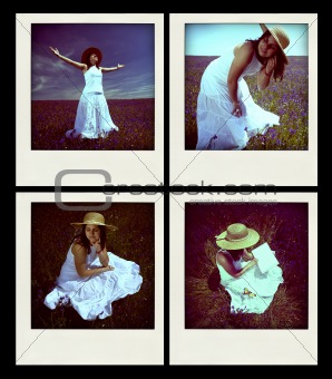 set of four instant photos with young girl outdoors