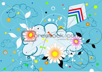 Colorful design with clouds and kite