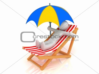 Chaise Longue, person and umbrella