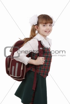 School girl with schoolbag. Education. 