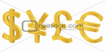 3D gold currency symbols