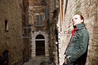 Woman Against Old Wall
