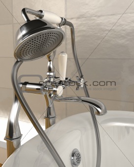 classic roll top bath and taps with shower attatchment in contem