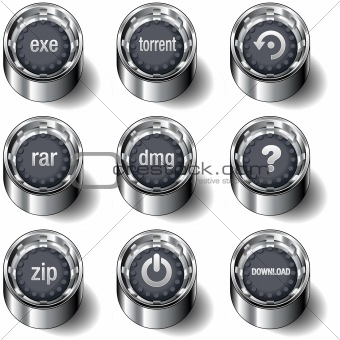Internet download icon set on vector buttons