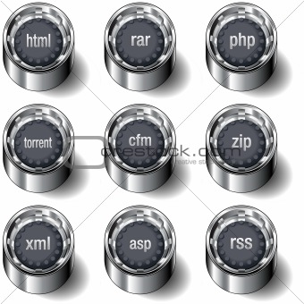 Internet file extension icons on vector buttons