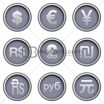 International currency symbol button set