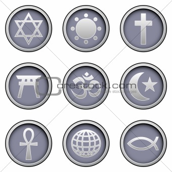 World religion icons on vector button set