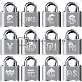 International currency symbols on secure icons