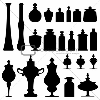 Bottles, urns, and jars in vector