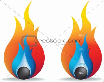 fire, gas, oil and water