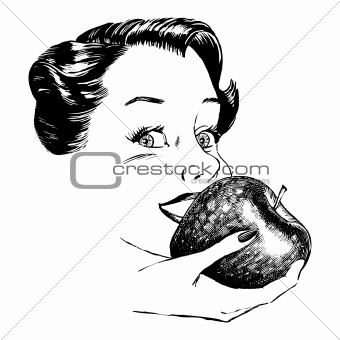 Vintage 1950s Woman Eating Apple