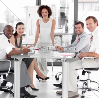 Female business woman giving a presentation 