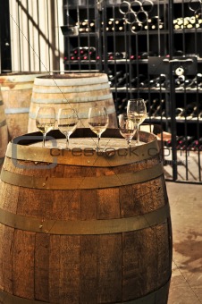 Wine  glasses and barrels