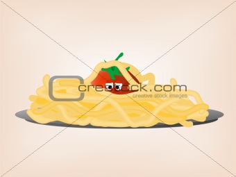 Tomato in pasta. Vector