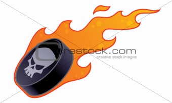 Flaming Skull Hockey Puck