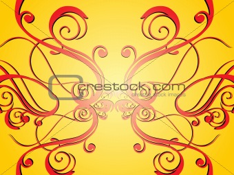 red swirl design with yellow background