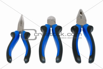 Three electricians tool: pliers on a white background.