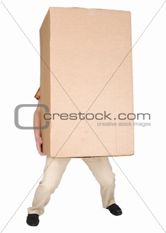 Man holding very heavy brown cardboard box