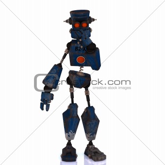 Cartoon robot with expressive emotion in his face