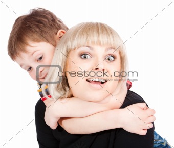 Mother and son playing