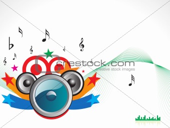 vector illustration of music theme with speackers, waves and tune