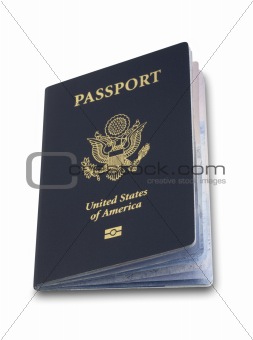 Slightly open US passport, isolated