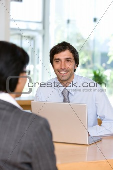 businessman talking to client
