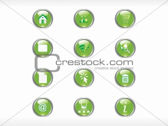 rounded green web glassy icons set