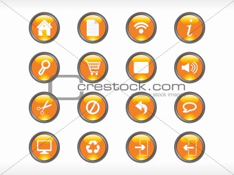 rounded orange web glassy icons set
