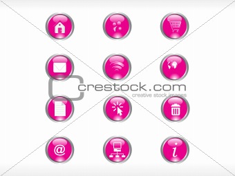 rounded pink web glassy icons set