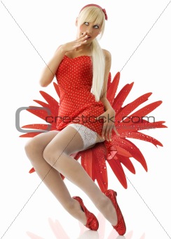 blond pinup in red