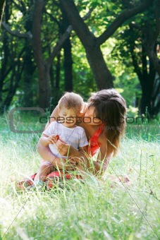 mother and son outdoors