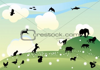 Countryside with animal silhouettes