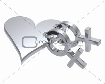 Two chrome female sex symbol with heart.