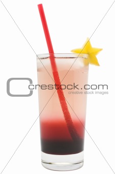 Two-Toned Drink in a Tall Glass with Red Straw and Starfruit Garnish